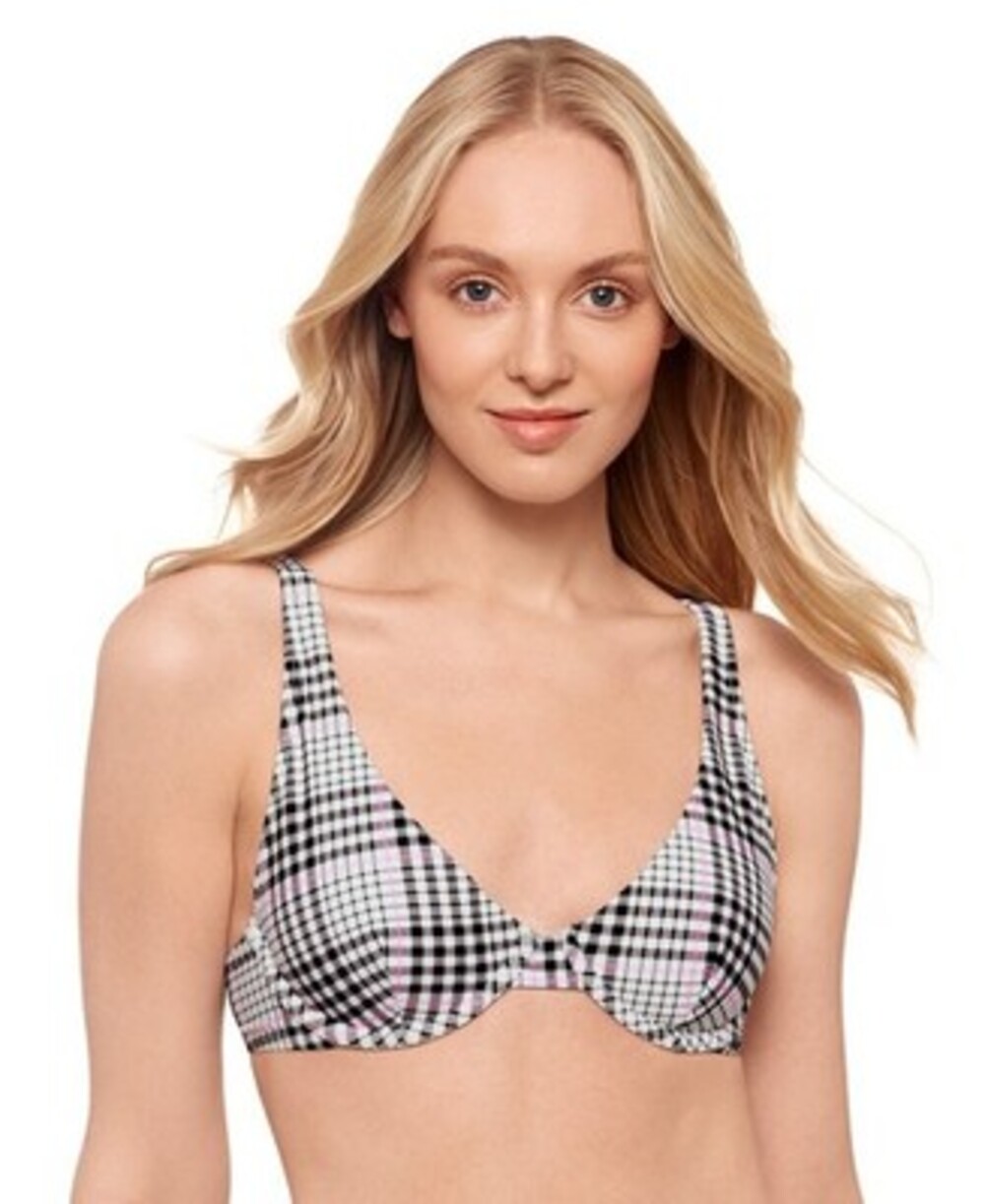 Salt + Cove Plaid Underwire Bikini Top Juniors XS Black/White Back Clasp Closure